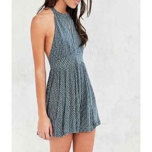 Urban Outfitters Blue Romper High Keyhole Neck